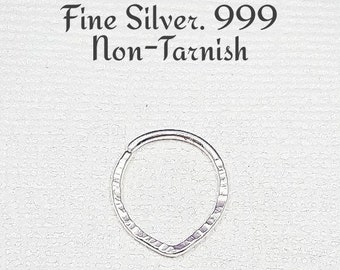 Pure Silver nose ring. 20g 18g Septum Ring. Cartilage Hoop. Fine Silver hoop. Pure Silver Hoop. septum ring. teardrop nose ring.