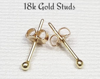 Tiny Gold Studs. 18k gold nugget stud earrings. One stud or one pair. Second hole studs. Solid 18k gold. Tiny nugget stud earring.