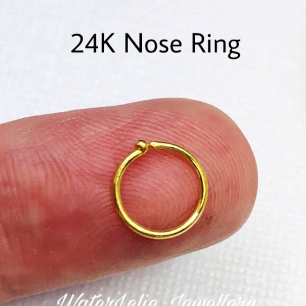 Solid 24k Gold nose ring. 24k pure gold hoop. One ring or one pair. Second hole ring. Solid gold hoop earrings. Tiny Gold hoop. 24k hoop