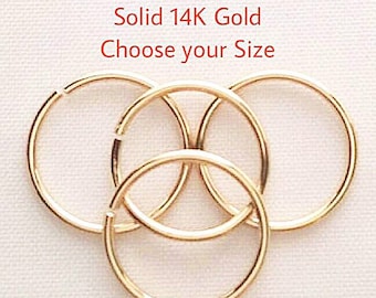 Solid 14k Gold nose ring. 14k seamless hoop. One ring. Second hole ring. Solid gold earrings. Tiny Gold Nose ring. Choose gauge and diameter