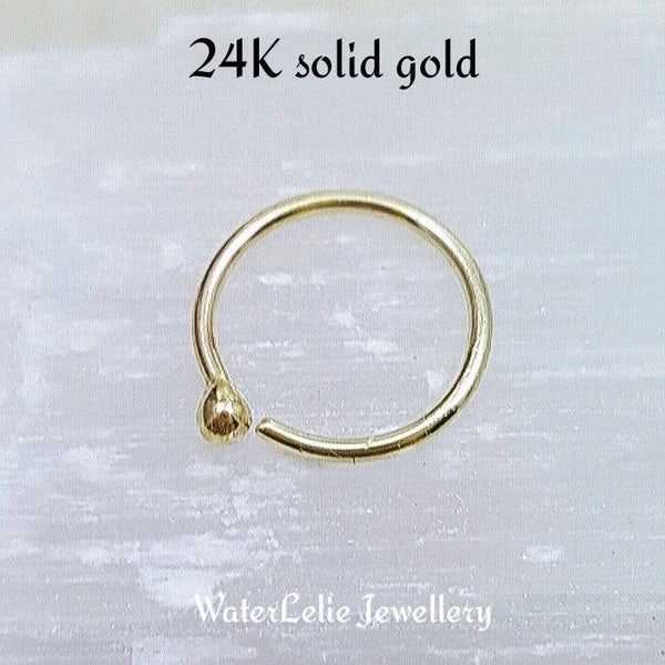 24K gold jewelry. Solid 24k Gold nose ring. 24k solid gold hoop. One ring. Solid gold ball earrings. Tiny Gold Nose ring hoop