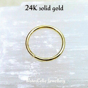 24K Gold jewelry. Solid 24k Gold nose ring. 24k solid gold hoop. One ring or one pair. Solid gold hoop earrings. Plain Gold Nose ring