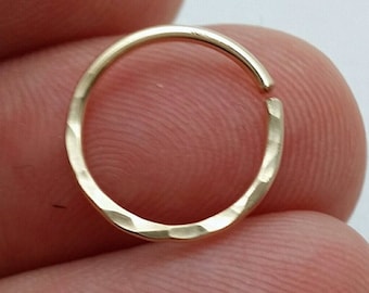 Hammered 14k Gold Septum Ring: 20g or 22g Nose Piercing Hoop