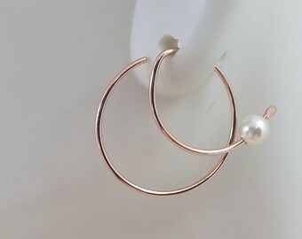 Rose Gold Hoops - Small Hoop earrings - modern hoops - minimalist hoops - pink gold hoops - pearl earrings - nickel free