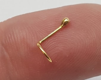 24k solid gold ball nose stud dainty gold nostril Screw stud L stud 24k gold jewelry 22 or 20 gauge barely there