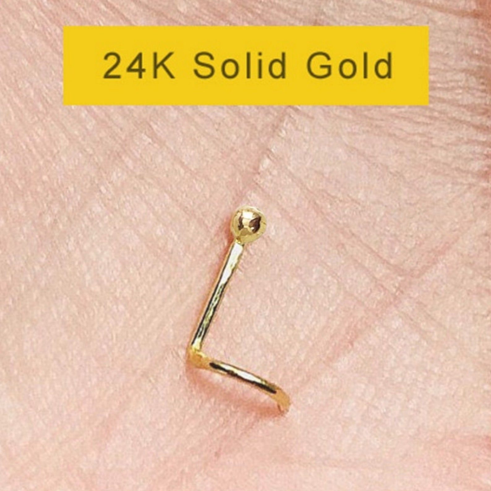 Solid Gold Nose Stud. 24k Solid Gold Ball Nose Stud. Tiny Gold Etsy
