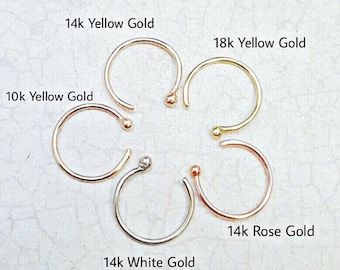 22G Solid Gold Nose Ring: Ball Hoop, 10k 14k 18k