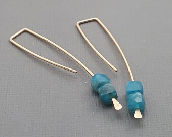 Modern Gold and aqua blue apatite earrings. minimalist earrings. nickel free earrings. gold filled earrings.