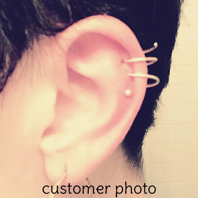 Argentium Silver Triple Piercing Hoop: Helix Threader Earring