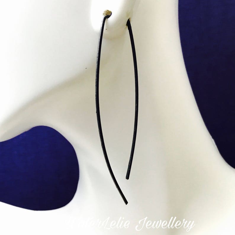 Modern earrings Geometric hoops Long dangle earrings Long silver hoops Minimalist Earrings Black silver earrings Long Modern Hoops