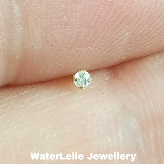 Tiny 9k Gold Diamond Nose Stud: Genuine Diamond Bone End