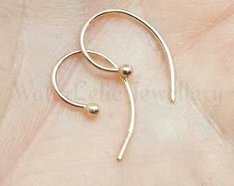 Tiny 10k Gold hoops. 10k gold earrings. Solid gold ball earrings. Reverse hoops. Simple tiny hoop earrings.14k gold hoops.Real gold earrings