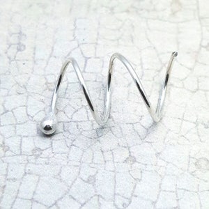Silver triple piercing earring. Sterling triple hole earring. Three hole spiral. Threader earring. Side by side piercing hoop. Spin in hoops