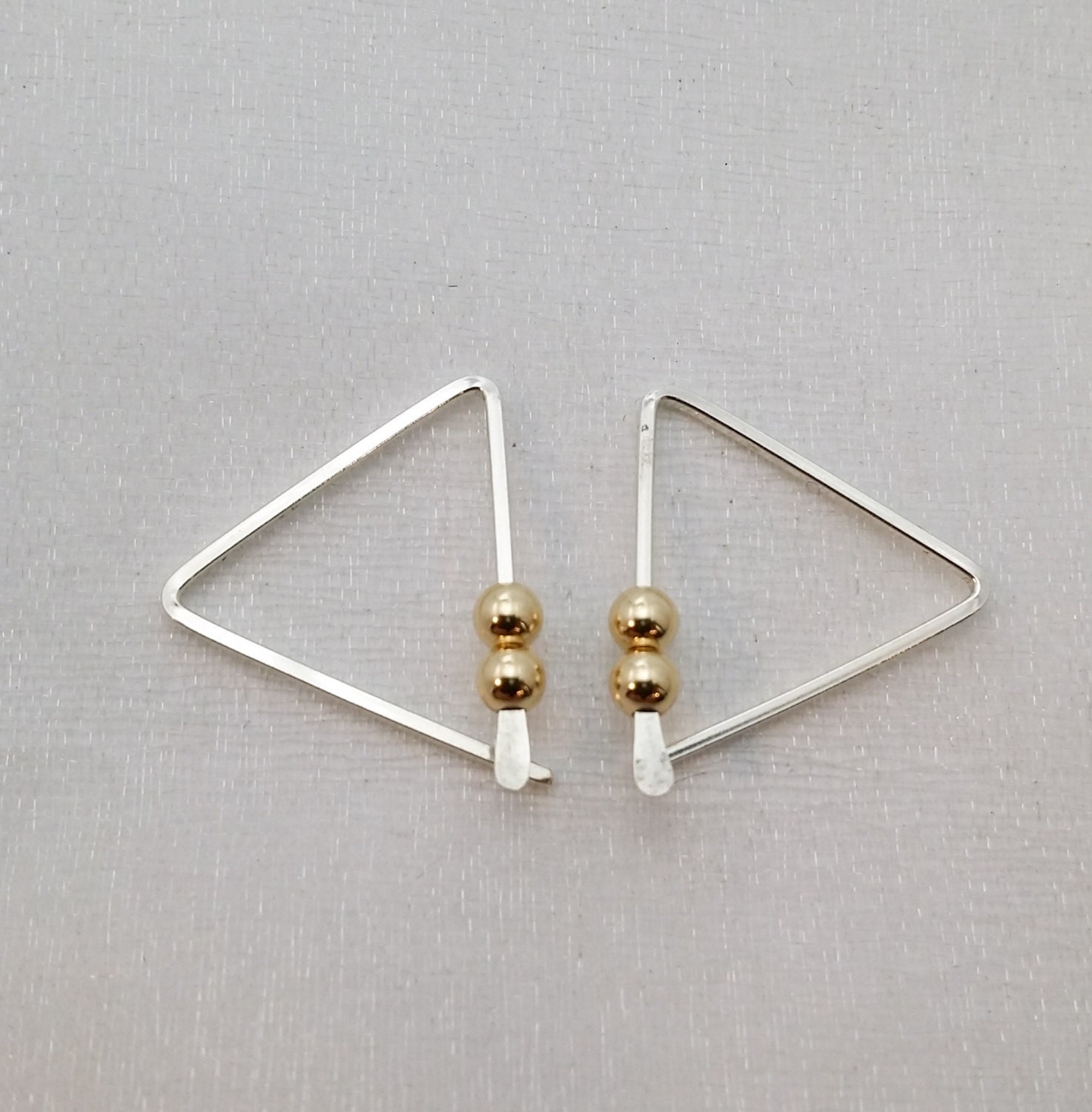 Triangle Silver Hoops Triangle Earrings Gold Beads Simple Etsy