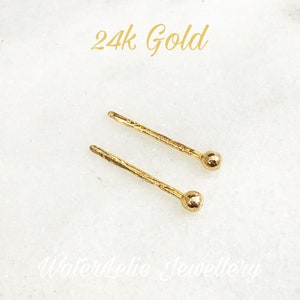 24K Gold earrings. Solid 24k gold hand forged studs. Nugget studs. Ball studs. Tiny stud earrings. Pure 24k gold. Mens stud earrings