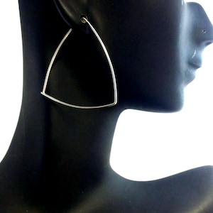 Large Modern Hoops - Silver Trillium shape Hoops - Silver hoops - big hoops - Minimalist hoops - wire earrings - modern earrings - triangle