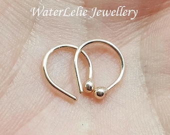 10k Gold Huggie Earrings, Tiny Ball Hoops, Minimalist Sleepers