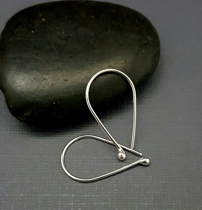 SILVER MODERN EARRINGS, Argentium silver earrings, Minimalist hoops, Teardrop Earrings, Simple hoops, Wire Earrings, Silver hoop, reclaimed image 1