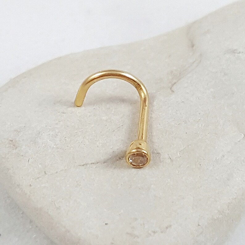 Solid 18k Yellow Gold Nose Stud. Cubic Zirconia Nose Stud. 20 Etsy