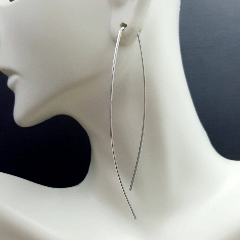 Modern earrings Geometric hoops Long dangle earrings Long silver hoops Minimalist Earrings Black silver earrings Long Modern Hoops