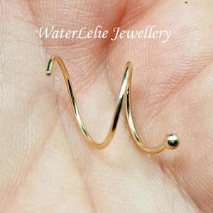 14k Solid Gold Spiral Earrings, 14k gold spiral earring. Two hole spiral. gold threader earring. side by side hoop, sleeper earrings