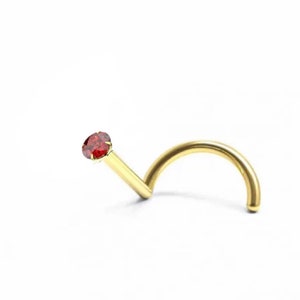 Tiny 9k Gold Nose Stud: Natural Ruby July Birthstone (22 Gauge)
