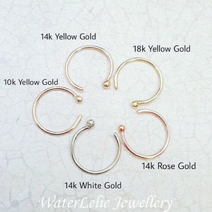 18k 14k 10k Gold Nose Ring. 22G. 14k Rose Gold. Partial nose ring. 14k Yellow gold. Solid gold piercing. White gold nose ring. Ball hoop