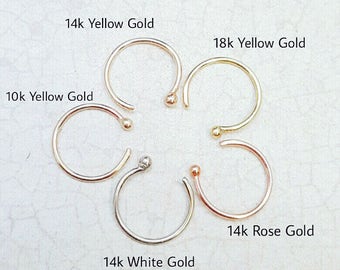 18k 14k 10k Gold Nose Ring. 22G. 14k Rose Gold. Partial nose ring. 14k Yellow gold. Solid gold piercing. White gold nose ring. Ball hoop