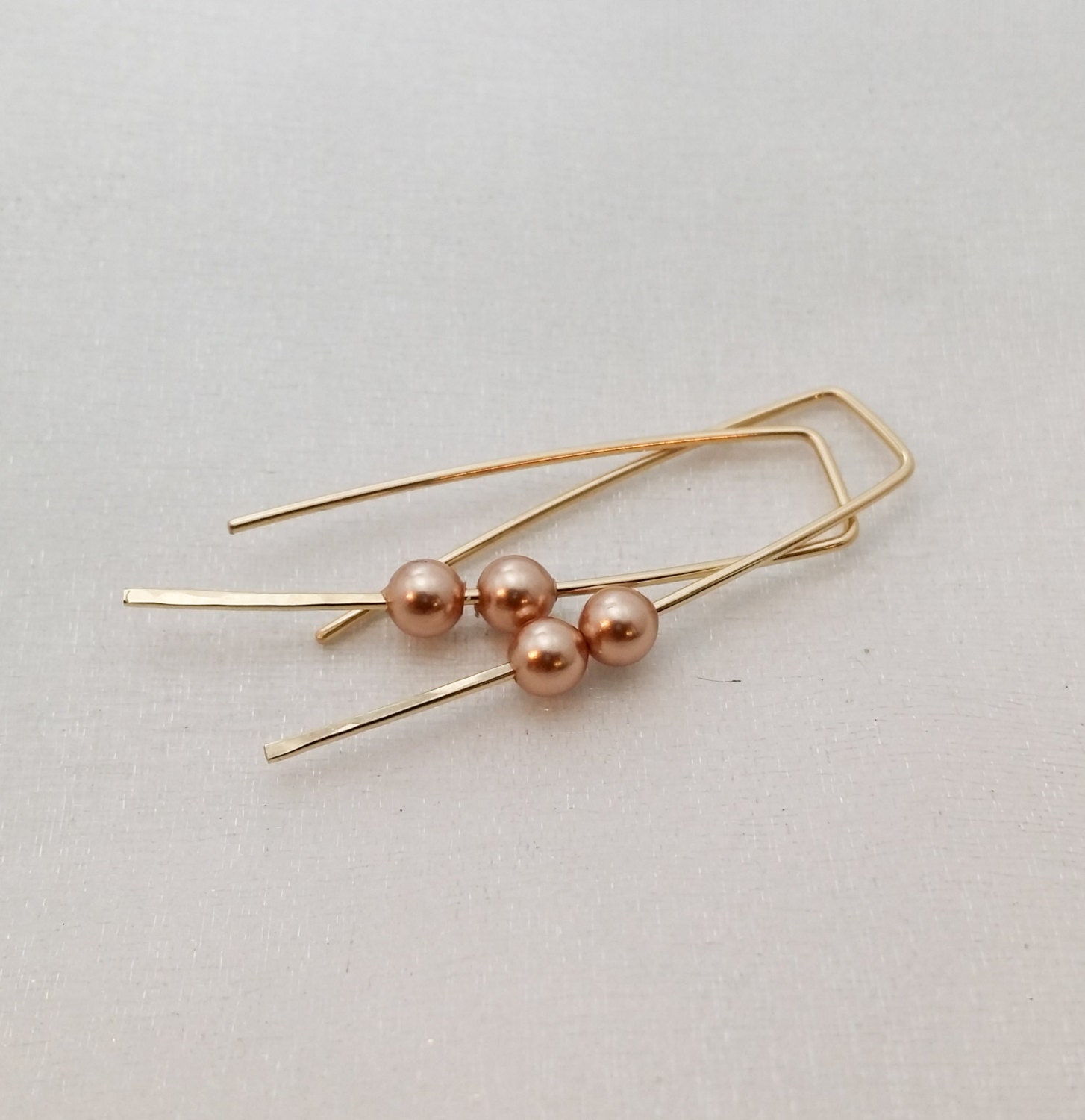 Modern earrings Gold pearl earrings minimalist wire | Etsy