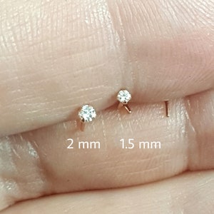 Tiny 9k Rose Gold nose stud. Solid gold nose stud. Cubic Zirconia nose stud. 22 gauge. 1.5 mm. Tiny piercing stud. Modern nose jewelry.