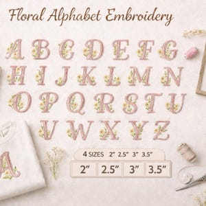 Floral Script Alphabet Embroidery Design, pes dst exp jef vp3 emb, Flower Monogram Letter, Instant Download