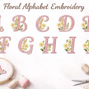 Blommigt alfabetsbroderi med monogram, bokstäver i flera storlekar (nedladdning direkt)