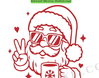 Santa with coffee svg png, Cute Retro Santa Claus, Holiday Sublimation Design,Xmas svg, Funny Santa svg, Christmas Santa Cricut Cut