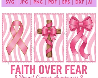 Faith over fear png, Jesus cross Coquette Png, Breast Cancer png, Heal Cancer png, Pink Ribbon, Cancer brushstrokes png