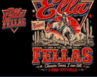 Ella Fella Club Western PNG, design grafico da cowboy vintage, mascotte retrò del Texas PNG, design per maglietta da concerto country, download digitale