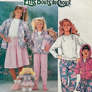 May include: Vintage Butterick sewing pattern featuring Cabbage Patch Kids. The pattern includes instructions for making outfits for children. The cover displays illustrations of children's clothing, including jackets, pants, and skirts. The pattern size is 7-8-10.
