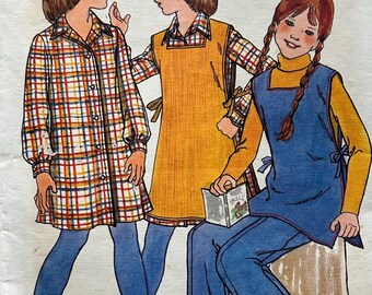 Vintage 1970s Butterick Child Dress, Tunic, Pants Sewing Pattern 4977, Size 12 (Uncut)