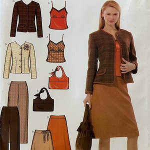 Y2K Suede/Wool Fitted Jacket, Straight-Leg Pants, Skirt & Camisole - Vintage Simplicity Sewing Pattern #4951 (Size 4-10) Uncut