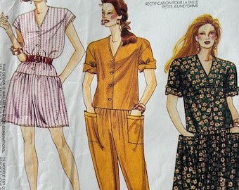 Vintage 1990s Drop Waist Jumpsuit & Dress Sewing Pattern - McCall's #0022 (Uncut) Sizes 10-20