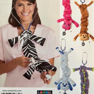Stethoscope Covers - Simplicity Sewing Pattern #1730 (Uncut) Dragon, Zebra, Monkey, Dog & Cat