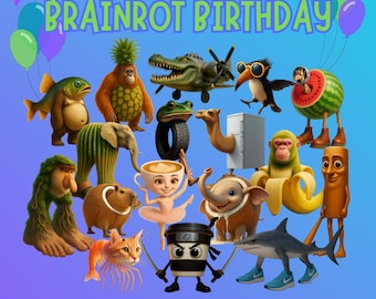 Birthday Invitation Italian Brainrot Template, Brain Rot Video Game Party Invite