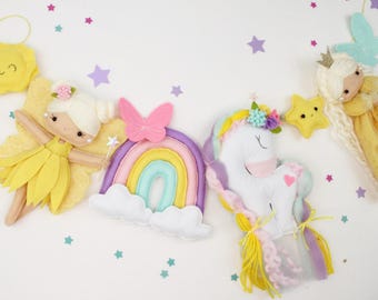 Rainbow Unicorn Garland – Handmade Felt Fairy & Princess Wall Decor