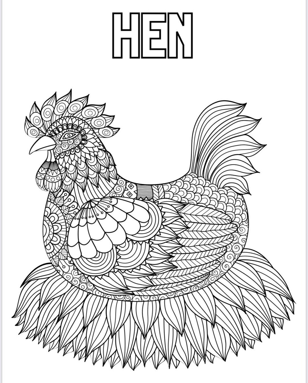 巣にいる雌鶏のマンダラぬり絵 - Etsy 日本, image size:1080x1344