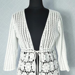 George White Crochet Lace Beach Cardigan Size 42
