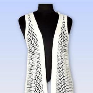 Vintage White Open Knit Sleeveless Cardigan Size L