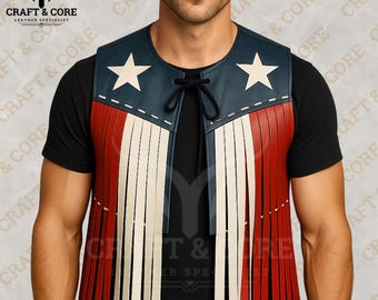 Western Leather Fringe Jacket | Handmade Men Cowboy Festival Waistcoat | Vintage Style For Women