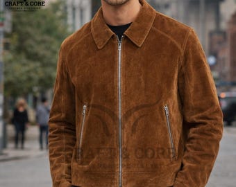 Handmade Suede Leather Trucker Jacket | Tan Brown, Unisex