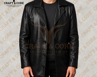Black Real Leather Long Coat for Men | Handmade Sheepskin Overcoat For Women