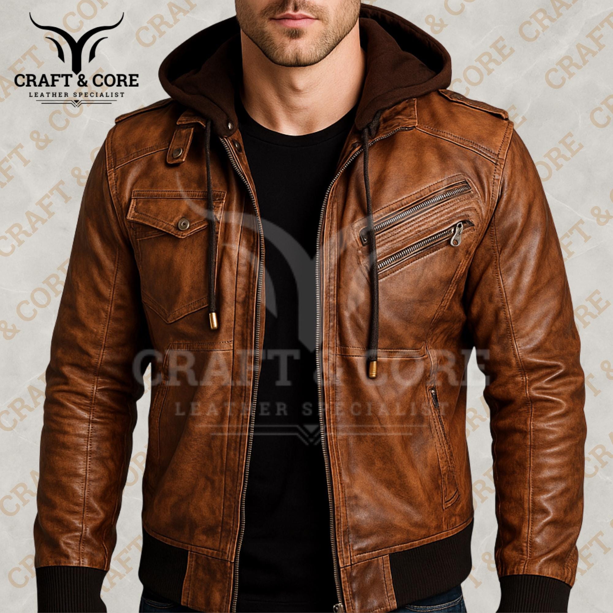 Men Brown Leather Jacket | Real Coat for Women | Classic Bomber