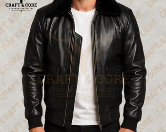 Black Leather Bomber Jacket | Sheepskin Fur Collar Winter Fashion For Women